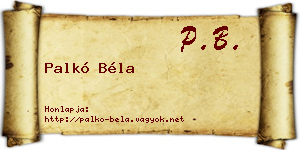 Palkó Béla névjegykártya